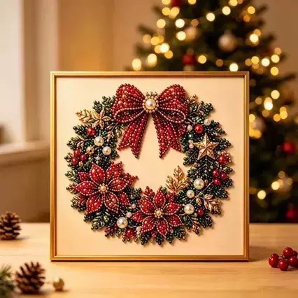 DIY Christmas Pearl Diamond Painting Framed Kit: 20x20 Framed Diamond Painting—Holiday Living Room Wall Art Craft Kit