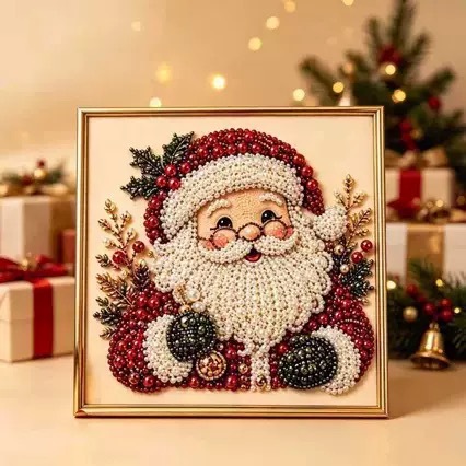 DIY Christmas Pearl Diamond Painting Framed Kit: 20x20 Framed Diamond Painting—Holiday Living Room Wall Art Craft Kit