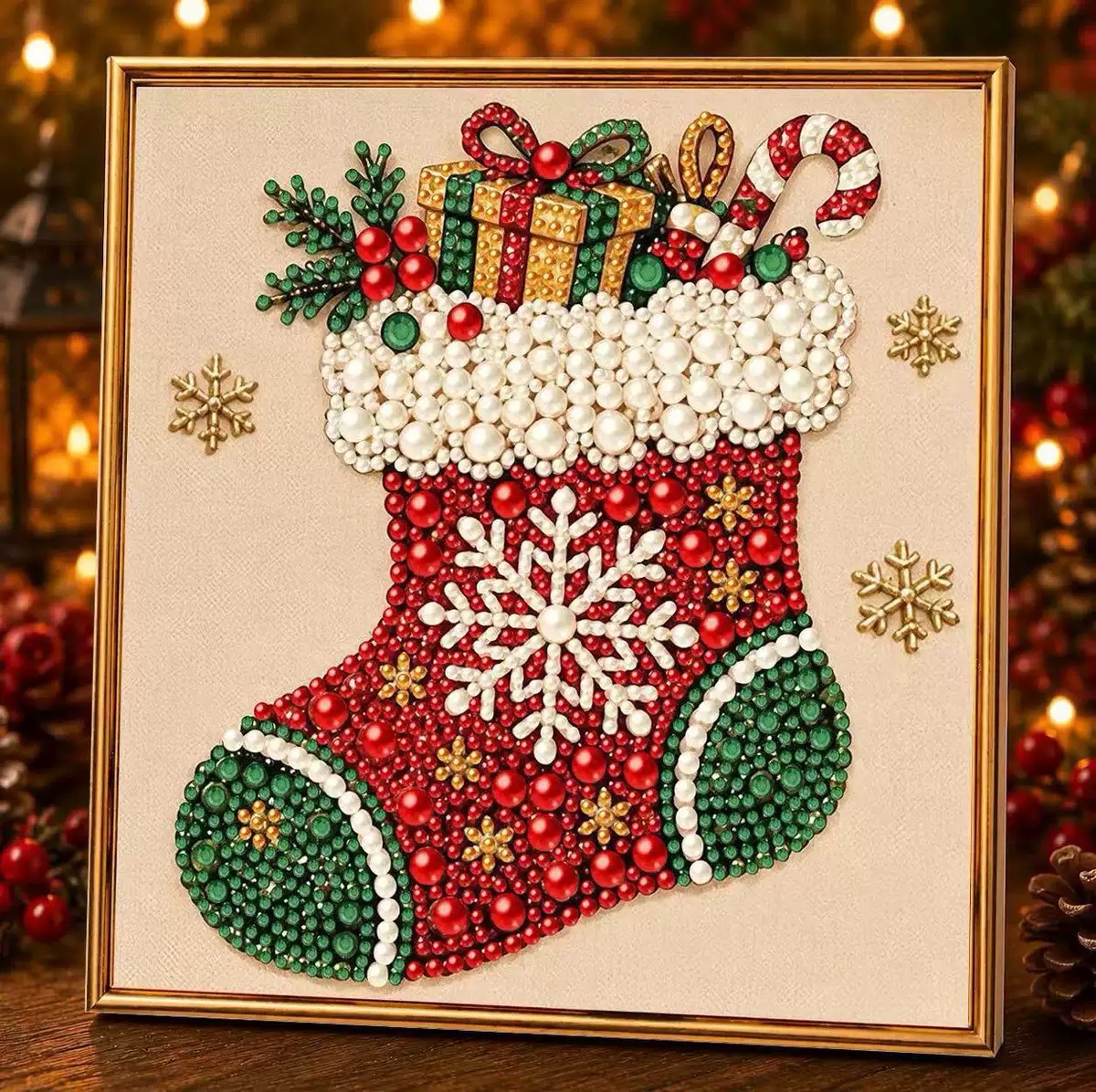 DIY Christmas Pearl Diamond Painting Framed Kit: 20x20 Framed Diamond Painting—Holiday Living Room Wall Art Craft Kit