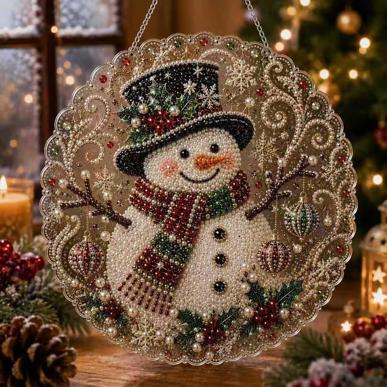 DIY Christmas Pearl Diamond Painting Framed Kit: 20x20 Framed Diamond Painting—Holiday Living Room Wall Art Craft Kit