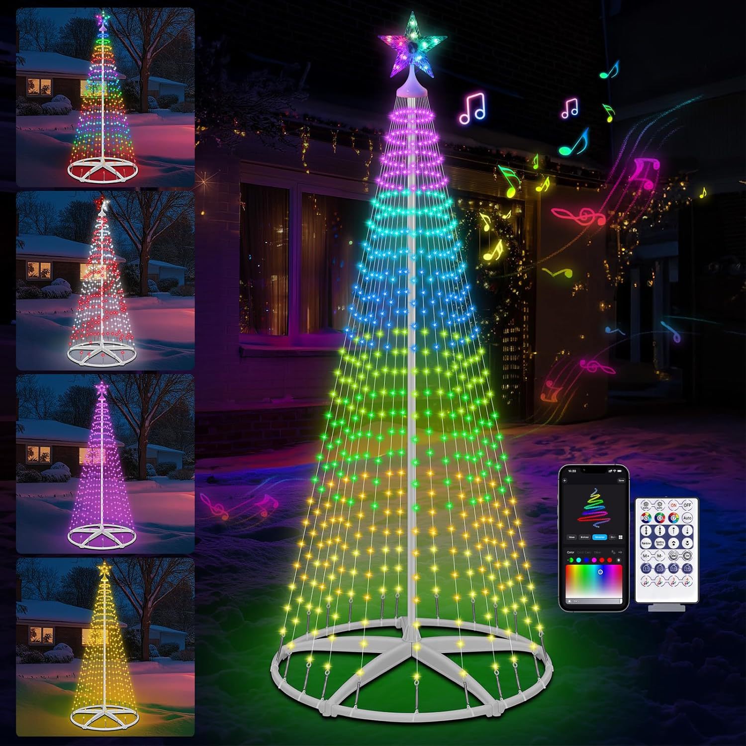 Outdoor Waterproof Smart LED Conical Christmas Tree String Lights—APP-Controlled, Timer-Enabled RGB Color-Changing Tree Lights for Christmas and Year-Round Yard Decorations