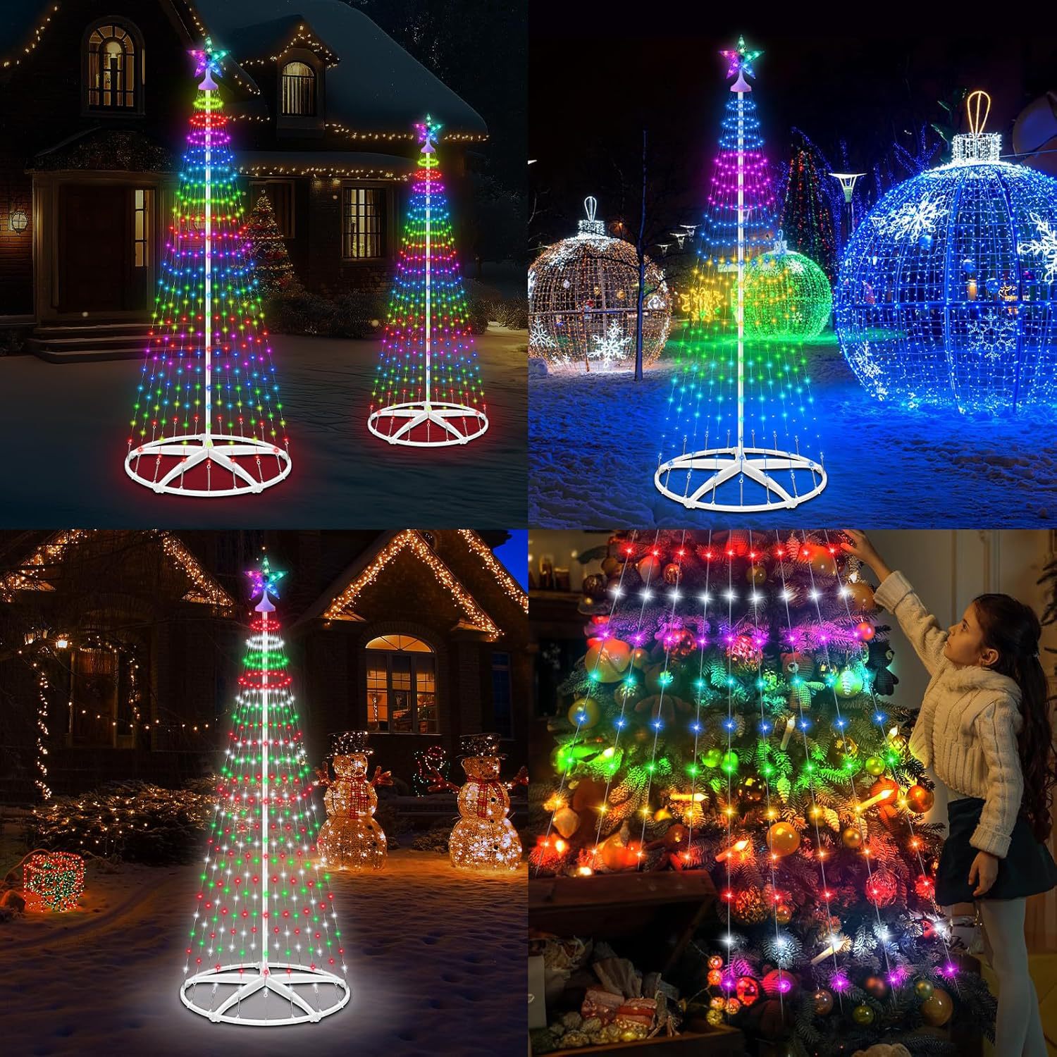 Outdoor Waterproof Smart LED Conical Christmas Tree String Lights—APP-Controlled, Timer-Enabled RGB Color-Changing Tree Lights for Christmas and Year-Round Yard Decorations