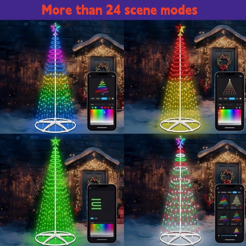 Outdoor Waterproof Smart LED Conical Christmas Tree String Lights—APP-Controlled, Timer-Enabled RGB Color-Changing Tree Lights for Christmas and Year-Round Yard Decorations