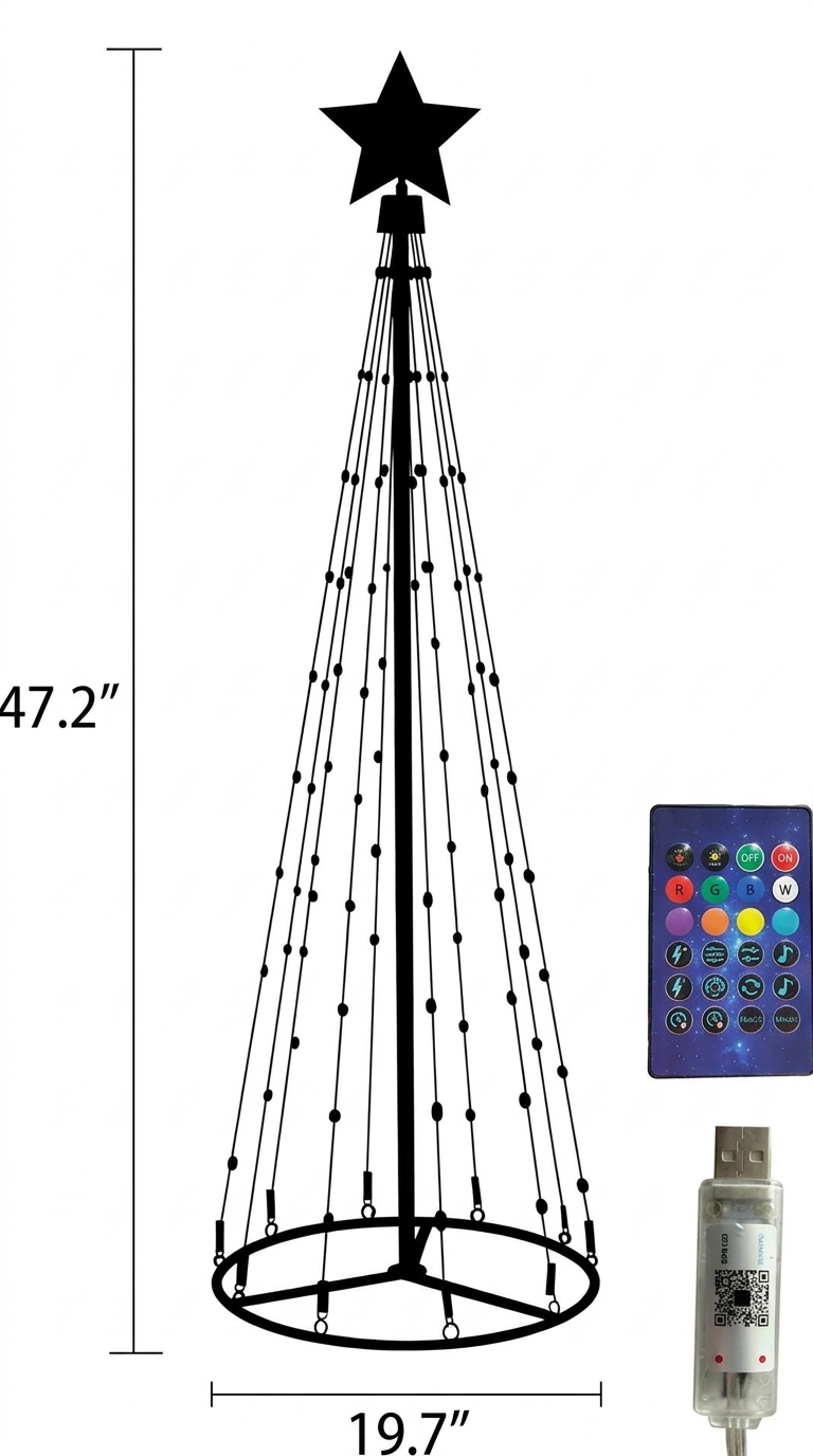 Outdoor Waterproof Smart LED Conical Christmas Tree String Lights—APP-Controlled, Timer-Enabled RGB Color-Changing Tree Lights for Christmas and Year-Round Yard Decorations