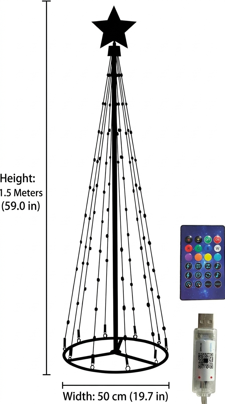 Outdoor Waterproof Smart LED Conical Christmas Tree String Lights—APP-Controlled, Timer-Enabled RGB Color-Changing Tree Lights for Christmas and Year-Round Yard Decorations