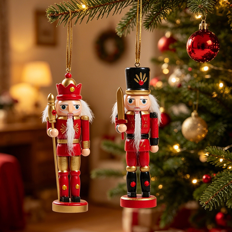 Wooden Red and White Nutcracker Soldier Set—Traditionally Painted Wooden Figurines—Christmas Tree, Fireplace, Table, and Nightstand Holiday Decorations