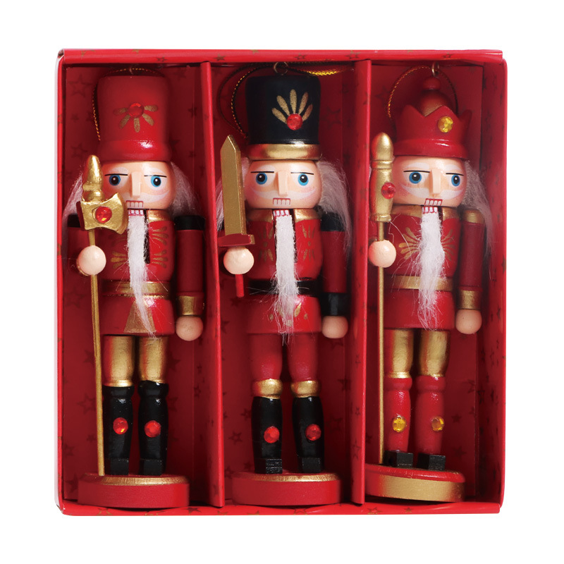 Wooden Red and White Nutcracker Soldier Set—Traditionally Painted Wooden Figurines—Christmas Tree, Fireplace, Table, and Nightstand Holiday Decorations