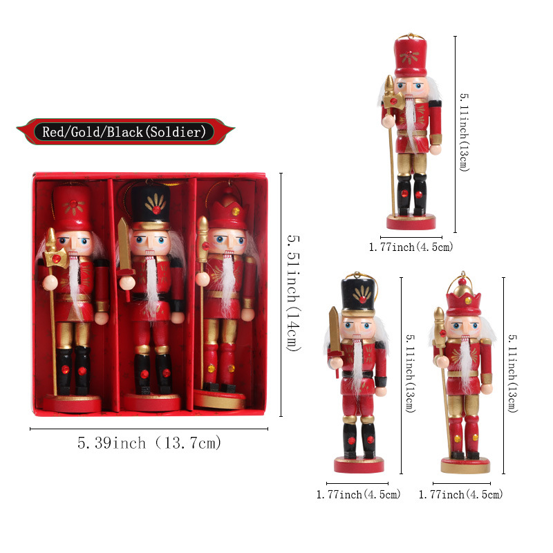 Wooden Red and White Nutcracker Soldier Set—Traditionally Painted Wooden Figurines—Christmas Tree, Fireplace, Table, and Nightstand Holiday Decorations