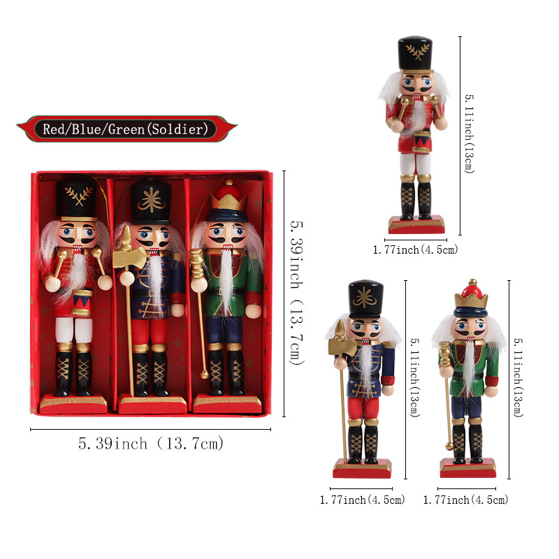 Wooden Red and White Nutcracker Soldier Set—Traditionally Painted Wooden Figurines—Christmas Tree, Fireplace, Table, and Nightstand Holiday Decorations