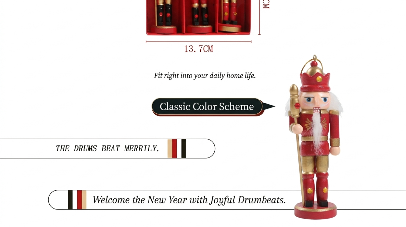 Wooden Red and White Nutcracker Soldier Set—Traditionally Painted Wooden Figurines—Christmas Tree, Fireplace, Table, and Nightstand Holiday Decorations