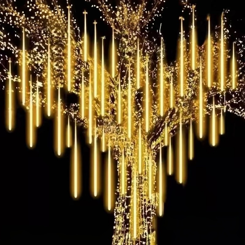Solar-Powered LED Meteor Shower String Lights—Outdoor, Waterproof Christmas Tree and Landscape Tree Decorative Lights
