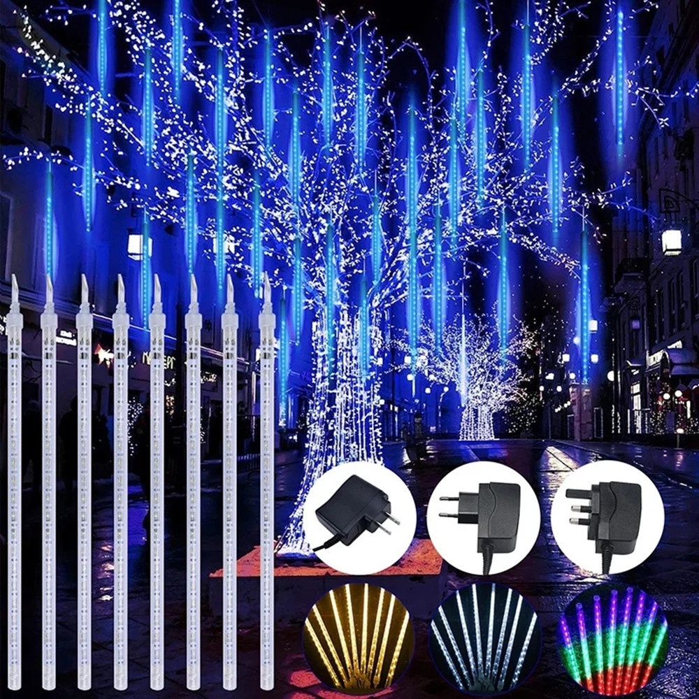 Solar-Powered LED Meteor Shower String Lights—Outdoor, Waterproof Christmas Tree and Landscape Tree Decorative Lights