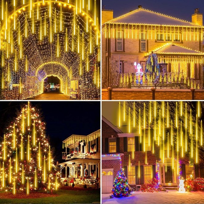 Solar-Powered LED Meteor Shower String Lights—Outdoor, Waterproof Christmas Tree and Landscape Tree Decorative Lights