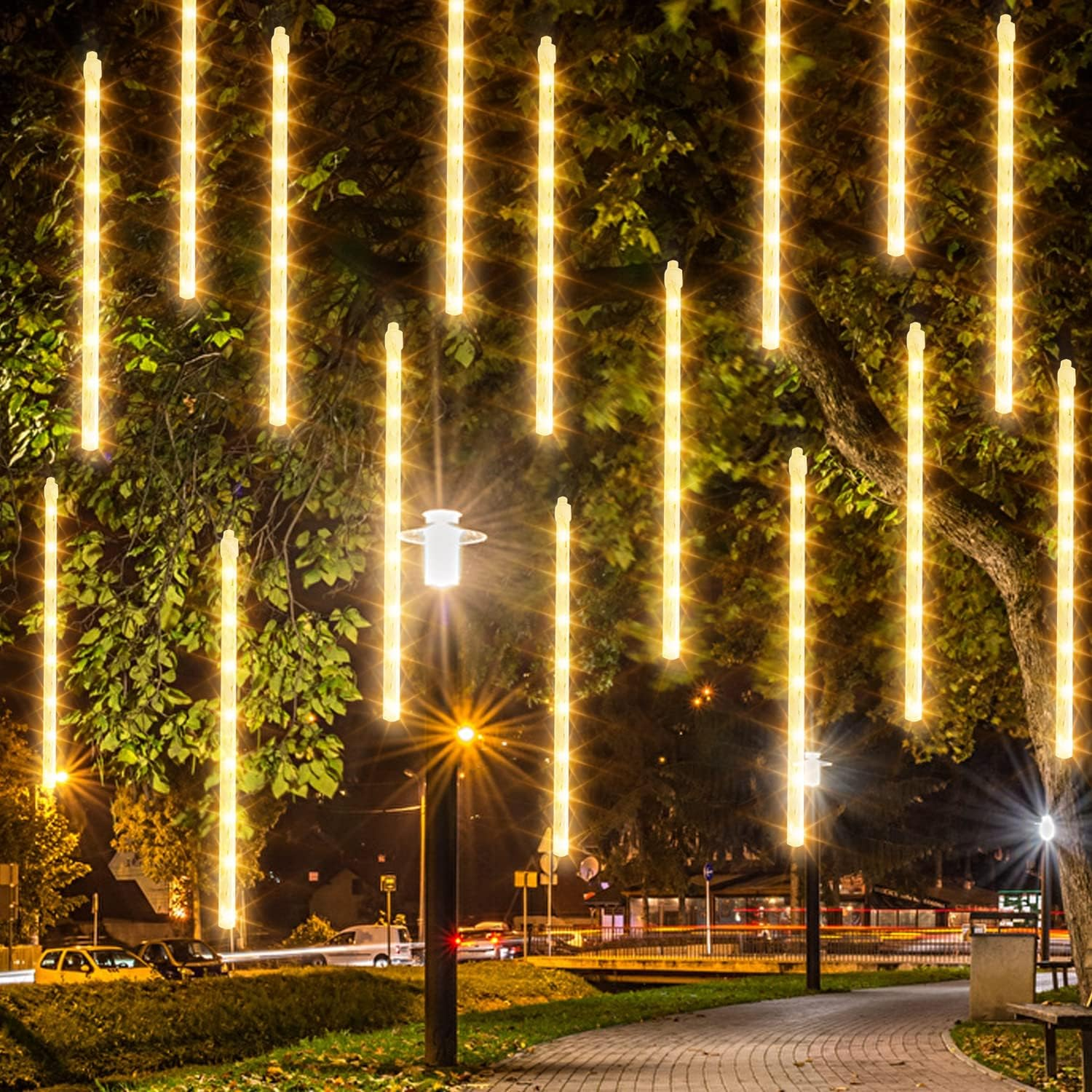 Solar-Powered LED Meteor Shower String Lights—Outdoor, Waterproof Christmas Tree and Landscape Tree Decorative Lights