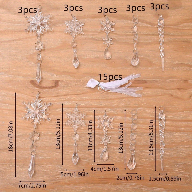 8-Piece Set of Light Blue Crystal Snowflake Christmas Tree Ornaments—Shatter-Resistant Acrylic "Frozen"-Themed Tree Ornaments