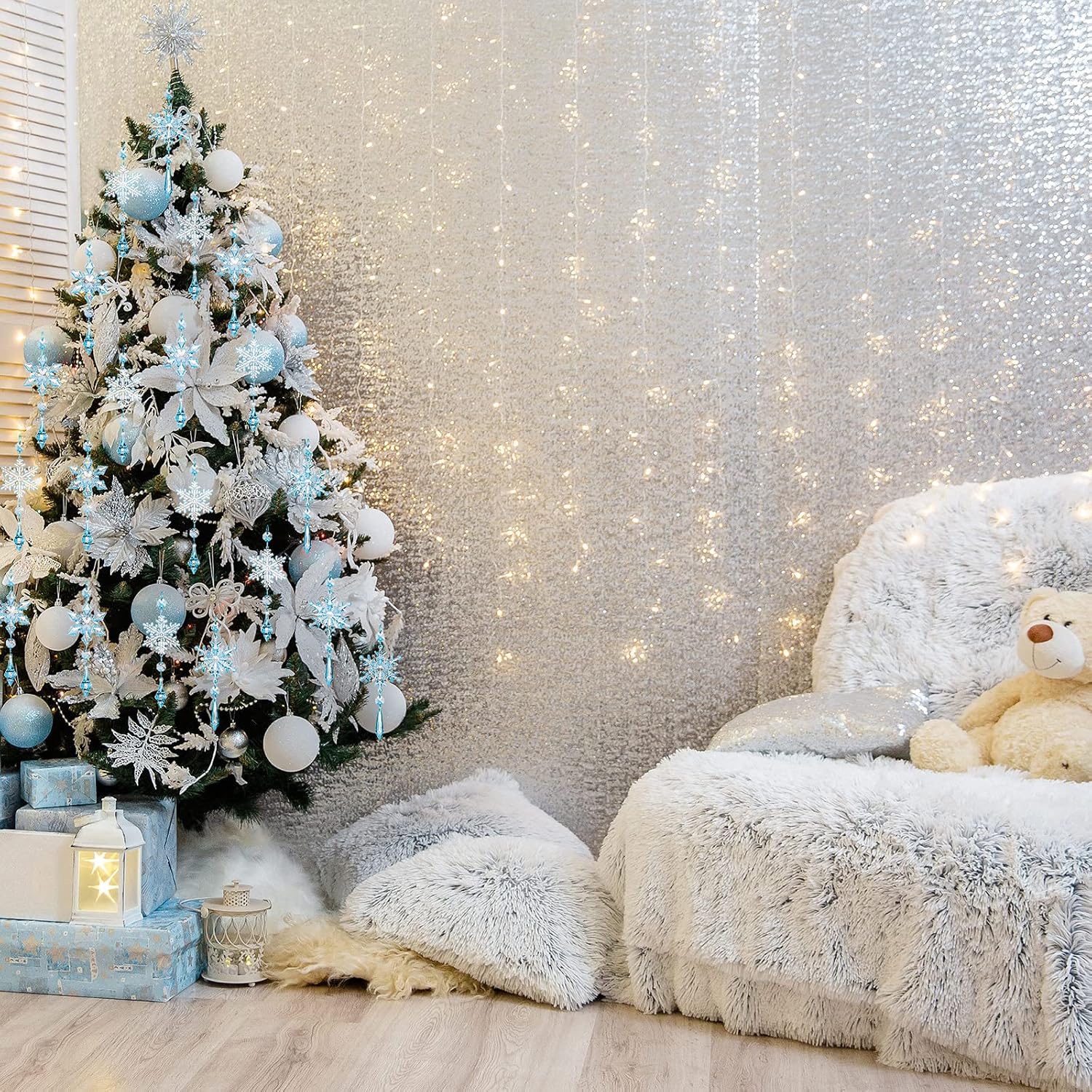 8-Piece Set of Light Blue Crystal Snowflake Christmas Tree Ornaments—Shatter-Resistant Acrylic "Frozen"-Themed Tree Ornaments