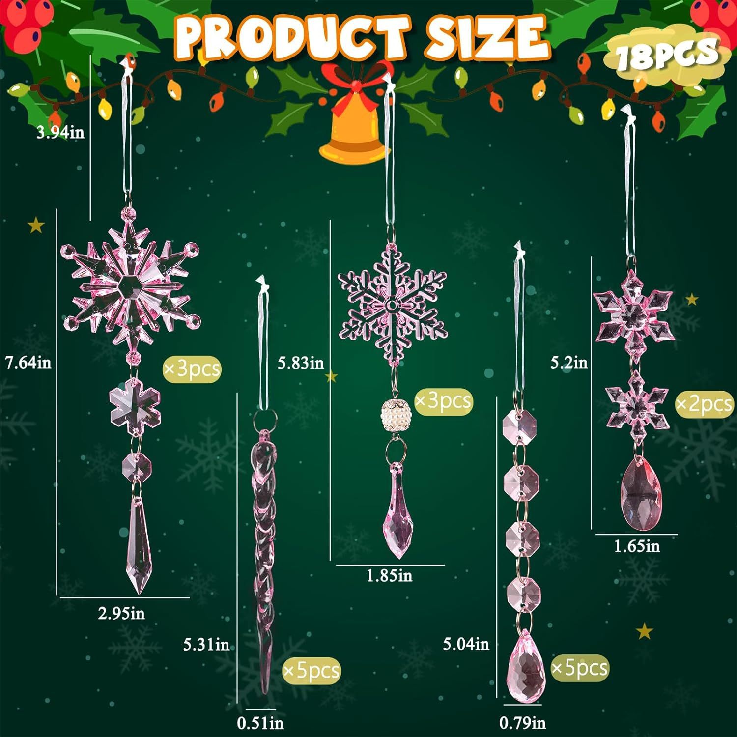 8-Piece Set of Light Blue Crystal Snowflake Christmas Tree Ornaments—Shatter-Resistant Acrylic "Frozen"-Themed Tree Ornaments