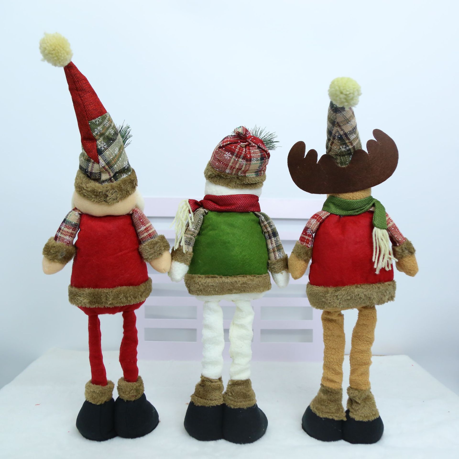 Adjustable, Telescoping-Leg Santa and Reindeer Plush Toy—Home Decor, Tabletop or Floor-Standing Fabric Ornament—Christmas Gift