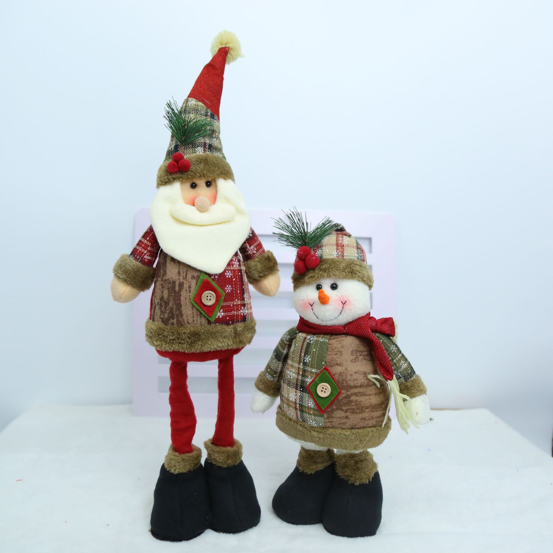 Adjustable, Telescoping-Leg Santa and Reindeer Plush Toy—Home Decor, Tabletop or Floor-Standing Fabric Ornament—Christmas Gift