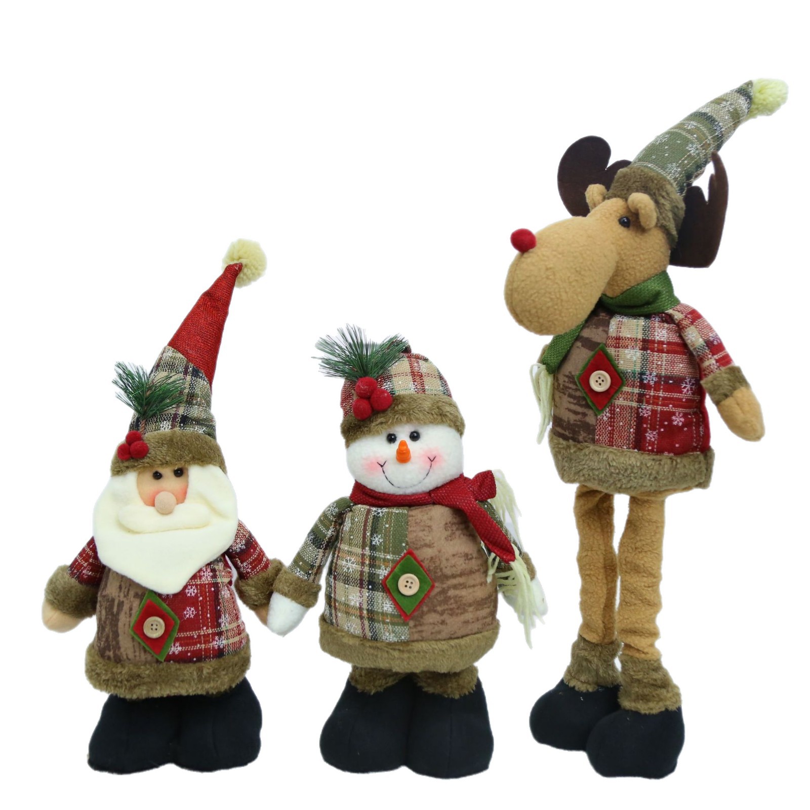 Adjustable, Telescoping-Leg Santa and Reindeer Plush Toy—Home Decor, Tabletop or Floor-Standing Fabric Ornament—Christmas Gift