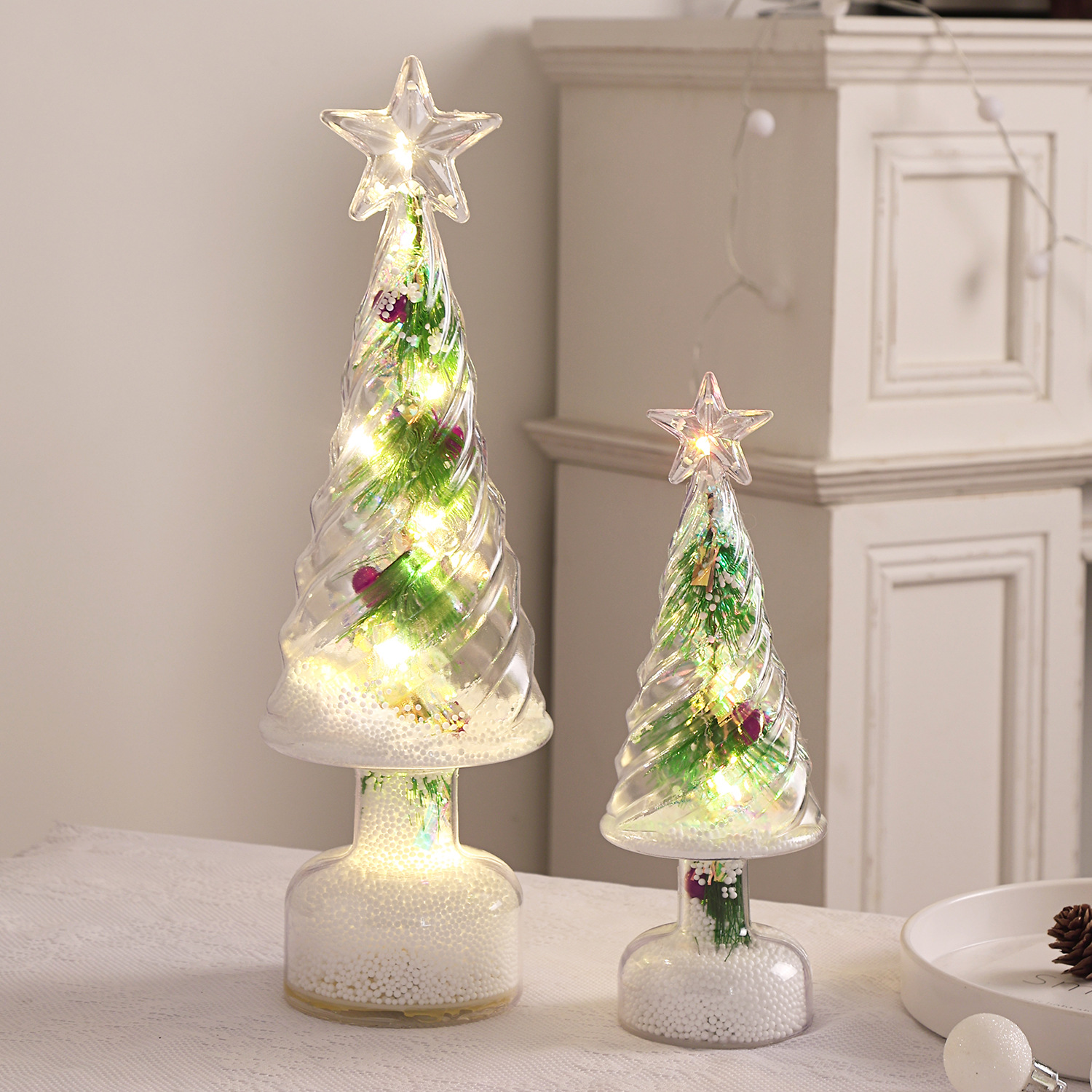 Glowing Pine Needle Christmas Tree Desk Ornament—Indoor Mini Glowing Tree Night Light—Festive Decor for Your Office Desk