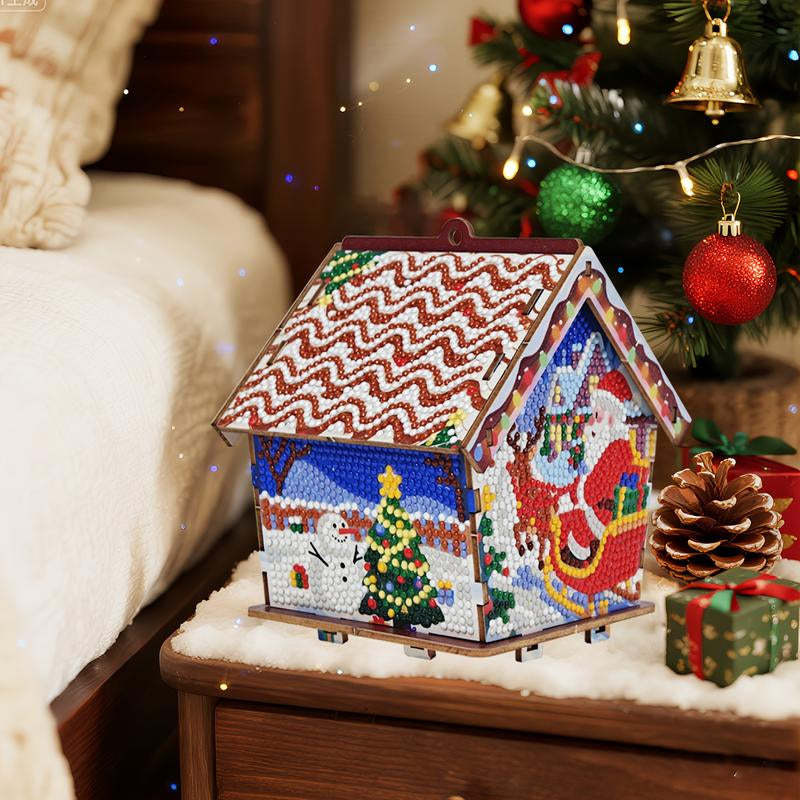 5D Full-Diamond Christmas House Diamond Painting DIY Craft—Apply Diamonds Yourself; Christmas Tree Ornaments, Desk Decor, and Festive Handmade Decorations