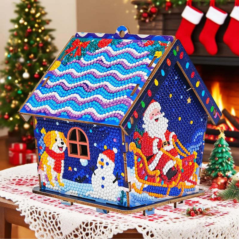 5D Full-Diamond Christmas House Diamond Painting DIY Craft—Apply Diamonds Yourself; Christmas Tree Ornaments, Desk Decor, and Festive Handmade Decorations