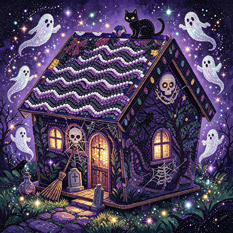 5D Full-Diamond Christmas House Diamond Painting DIY Craft—Apply Diamonds Yourself; Christmas Tree Ornaments, Desk Decor, and Festive Handmade Decorations