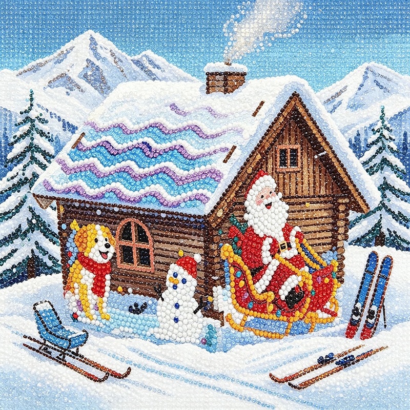5D Full-Diamond Christmas House Diamond Painting DIY Craft—Apply Diamonds Yourself; Christmas Tree Ornaments, Desk Decor, and Festive Handmade Decorations