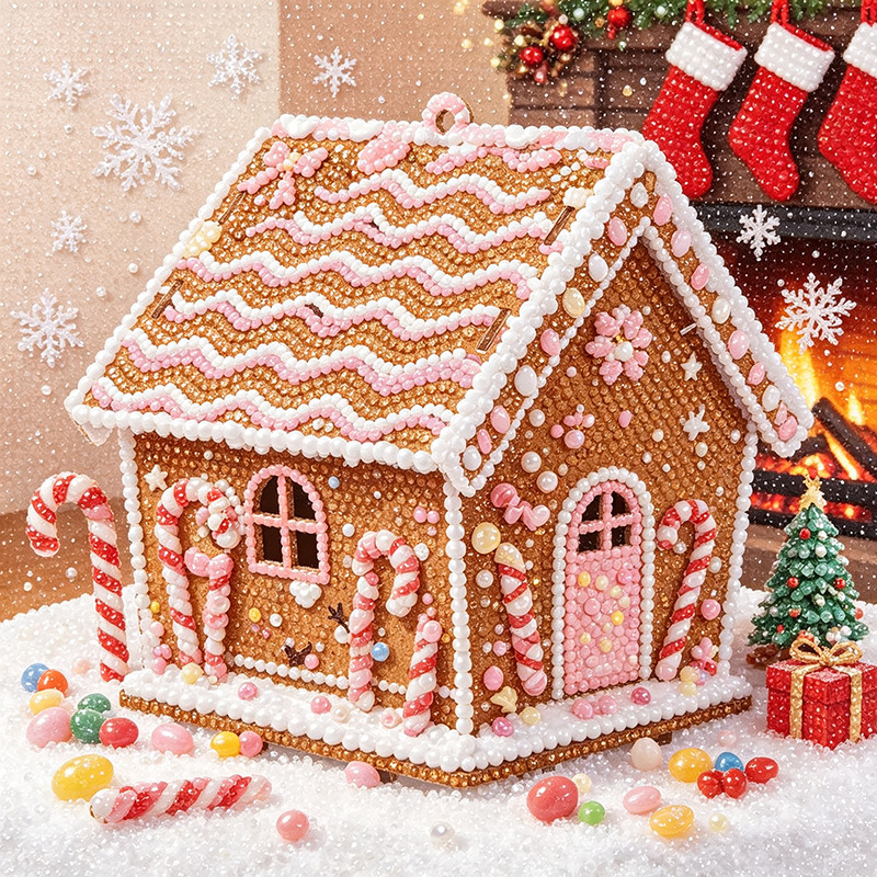 5D Full-Diamond Christmas House Diamond Painting DIY Craft—Apply Diamonds Yourself; Christmas Tree Ornaments, Desk Decor, and Festive Handmade Decorations