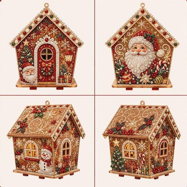 5D Full-Diamond Christmas House Diamond Painting DIY Craft—Apply Diamonds Yourself; Christmas Tree Ornaments, Desk Decor, and Festive Handmade Decorations