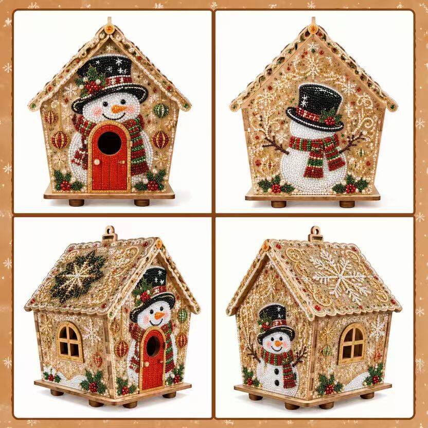 5D Full-Diamond Christmas House Diamond Painting DIY Craft—Apply Diamonds Yourself; Christmas Tree Ornaments, Desk Decor, and Festive Handmade Decorations