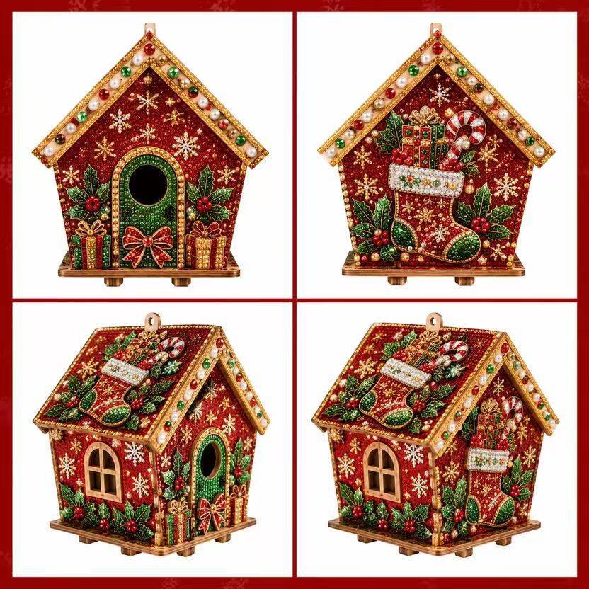 5D Full-Diamond Christmas House Diamond Painting DIY Craft—Apply Diamonds Yourself; Christmas Tree Ornaments, Desk Decor, and Festive Handmade Decorations