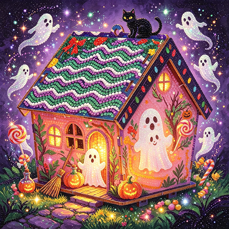 5D Full-Diamond Christmas House Diamond Painting DIY Craft—Apply Diamonds Yourself; Christmas Tree Ornaments, Desk Decor, and Festive Handmade Decorations