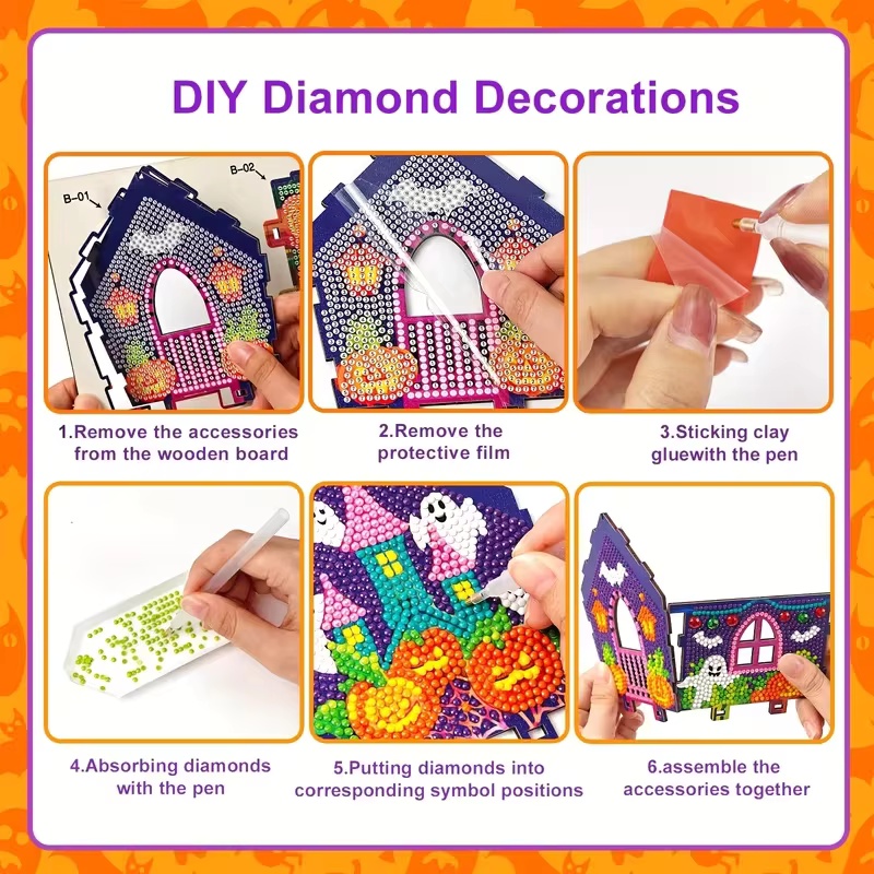 5D Full-Diamond Christmas House Diamond Painting DIY Craft—Apply Diamonds Yourself; Christmas Tree Ornaments, Desk Decor, and Festive Handmade Decorations