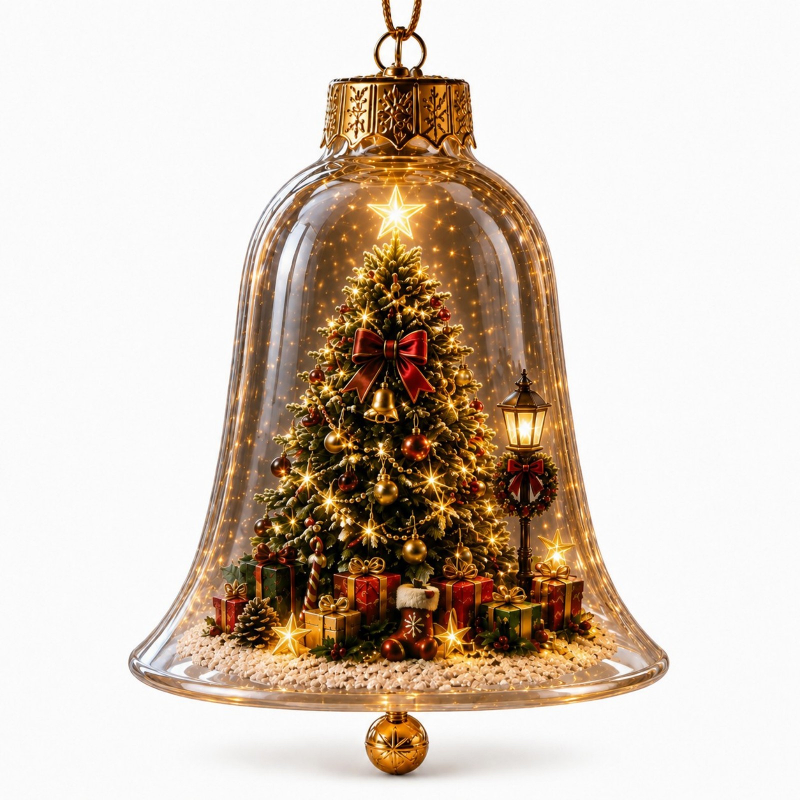 Glowing Christmas Tree with Transparent Bell Cover and Reindeer Ornament – Desktop Miniature Landscape LED Light-Up Ornament – Festive Gift