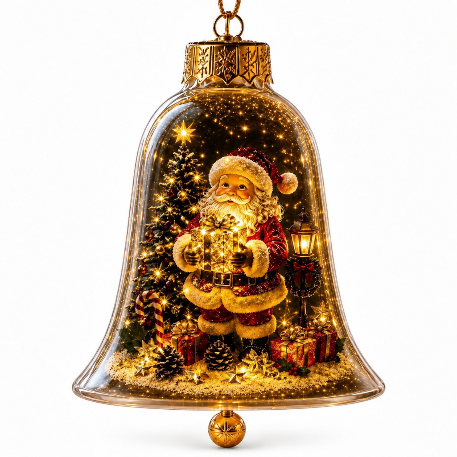 Glowing Christmas Tree with Transparent Bell Cover and Reindeer Ornament – Desktop Miniature Landscape LED Light-Up Ornament – Festive Gift