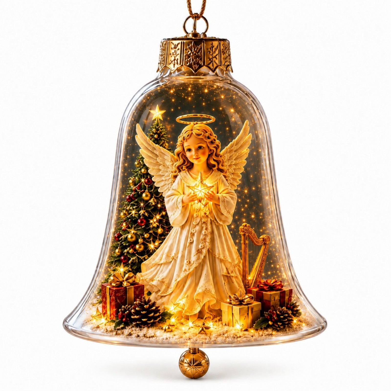 Glowing Christmas Tree with Transparent Bell Cover and Reindeer Ornament – Desktop Miniature Landscape LED Light-Up Ornament – Festive Gift