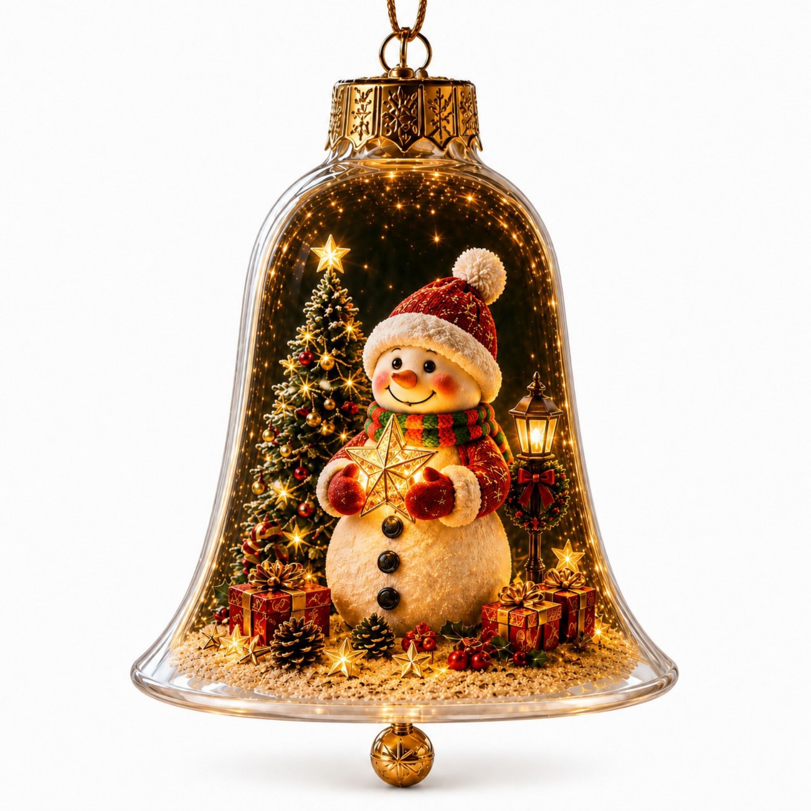 Glowing Christmas Tree with Transparent Bell Cover and Reindeer Ornament – Desktop Miniature Landscape LED Light-Up Ornament – Festive Gift