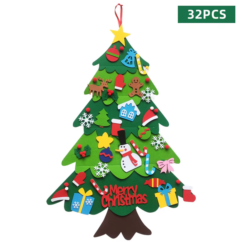 Children's DIY Felt Christmas Tree Educational Toy; Wall-Mounted Velcro 3D Ornaments; Wholesale Holiday Decorations for Preschools