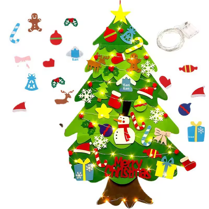 Children's DIY Felt Christmas Tree Educational Toy; Wall-Mounted Velcro 3D Ornaments; Wholesale Holiday Decorations for Preschools