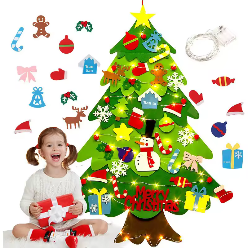 Children's DIY Felt Christmas Tree Educational Toy; Wall-Mounted Velcro 3D Ornaments; Wholesale Holiday Decorations for Preschools