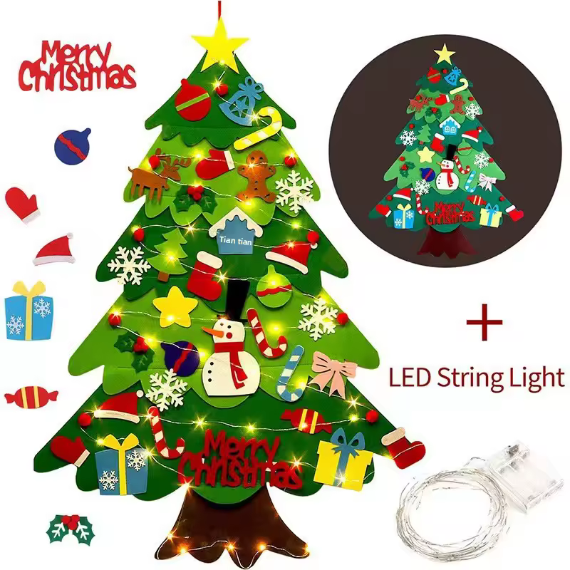 Children's DIY Felt Christmas Tree Educational Toy; Wall-Mounted Velcro 3D Ornaments; Wholesale Holiday Decorations for Preschools