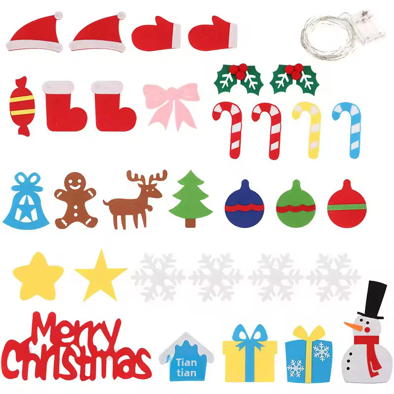 Children's DIY Felt Christmas Tree Educational Toy; Wall-Mounted Velcro 3D Ornaments; Wholesale Holiday Decorations for Preschools