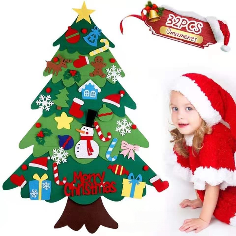 Children's DIY Felt Christmas Tree Educational Toy; Wall-Mounted Velcro 3D Ornaments; Wholesale Holiday Decorations for Preschools