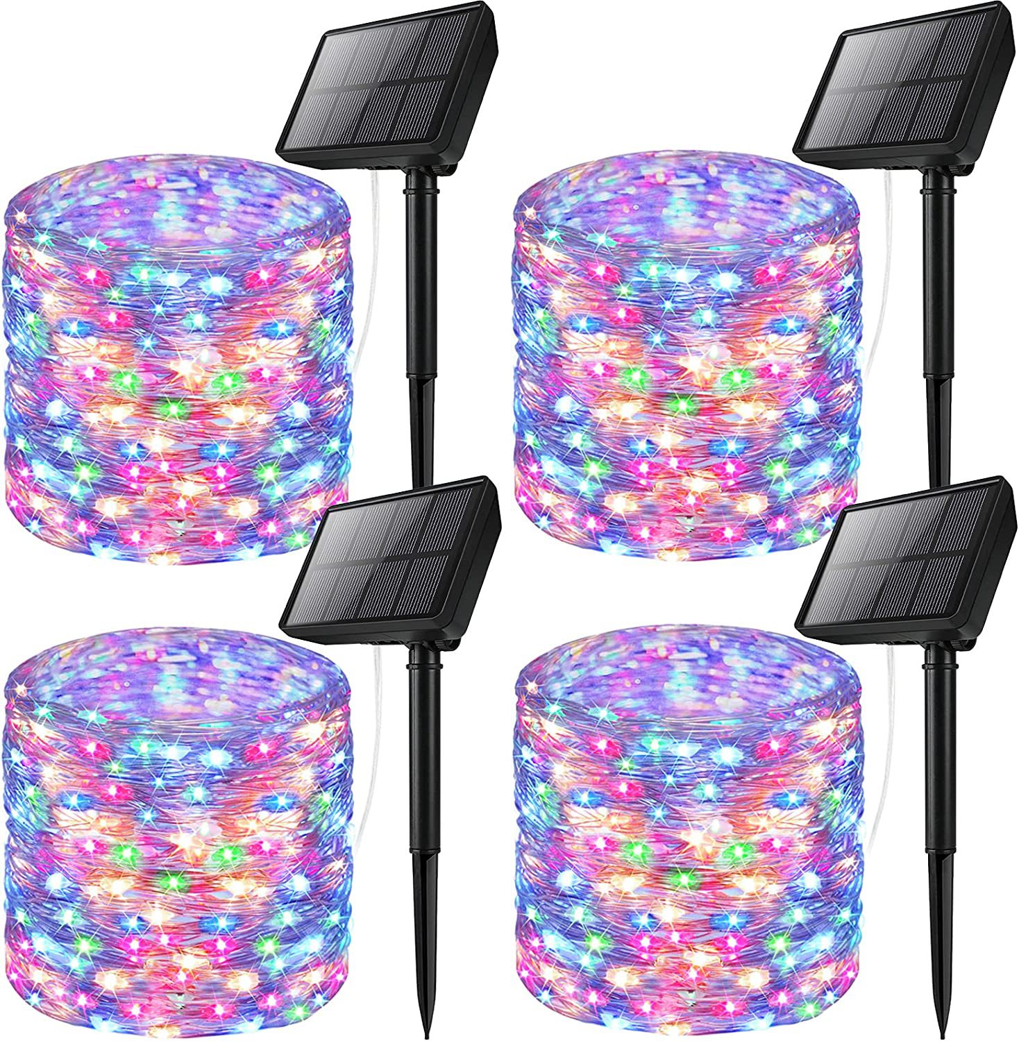 LED Multicolored Solar-Powered Outdoor Waterproof Copper Wire String Lights—8-Function Fairy Lights for Yards, Gardens, Trees, and Christmas Decorations