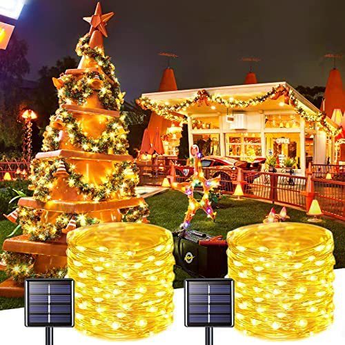 LED Multicolored Solar-Powered Outdoor Waterproof Copper Wire String Lights—8-Function Fairy Lights for Yards, Gardens, Trees, and Christmas Decorations