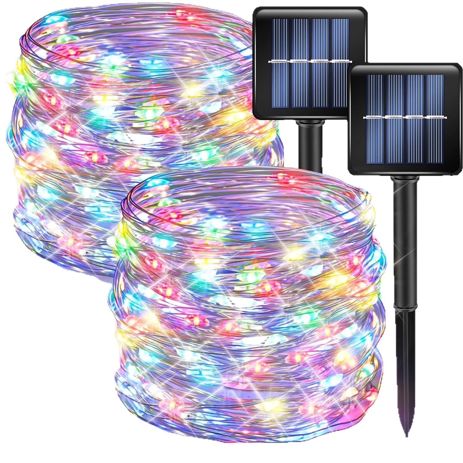 LED Multicolored Solar-Powered Outdoor Waterproof Copper Wire String Lights—8-Function Fairy Lights for Yards, Gardens, Trees, and Christmas Decorations