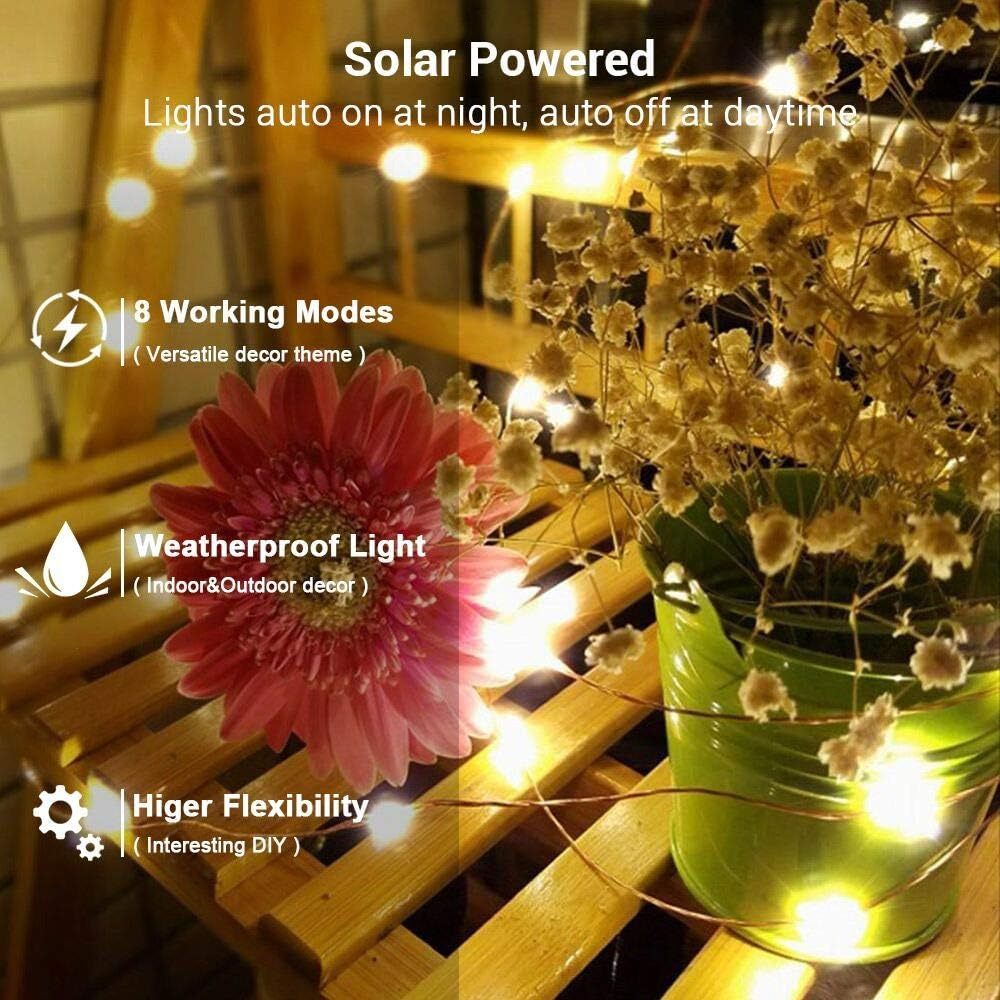 LED Multicolored Solar-Powered Outdoor Waterproof Copper Wire String Lights—8-Function Fairy Lights for Yards, Gardens, Trees, and Christmas Decorations