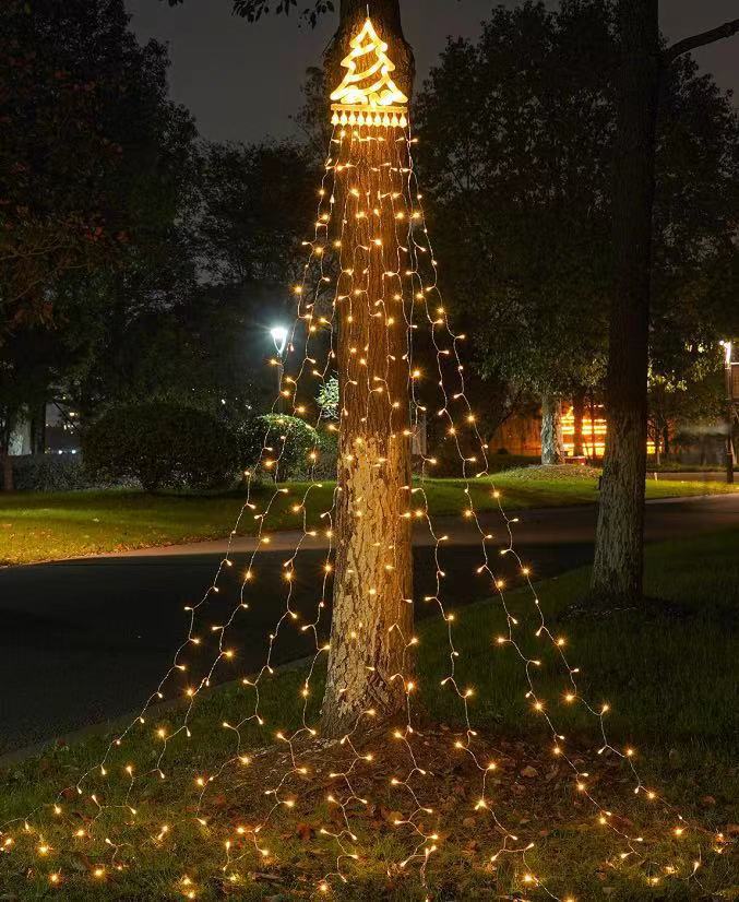 Five-Pointed Star Waterfall LED Ice Stick String Lights—Waterproof Outdoor Garden and Tree Decorations, Christmas Tree Top Lights with Ground Stakes